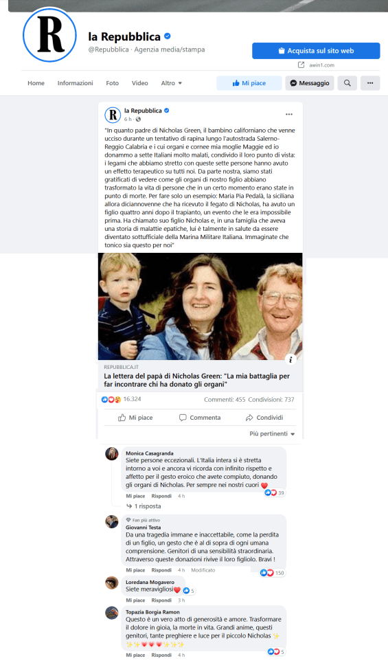 La Repubblica Facebook post - March 12 2022